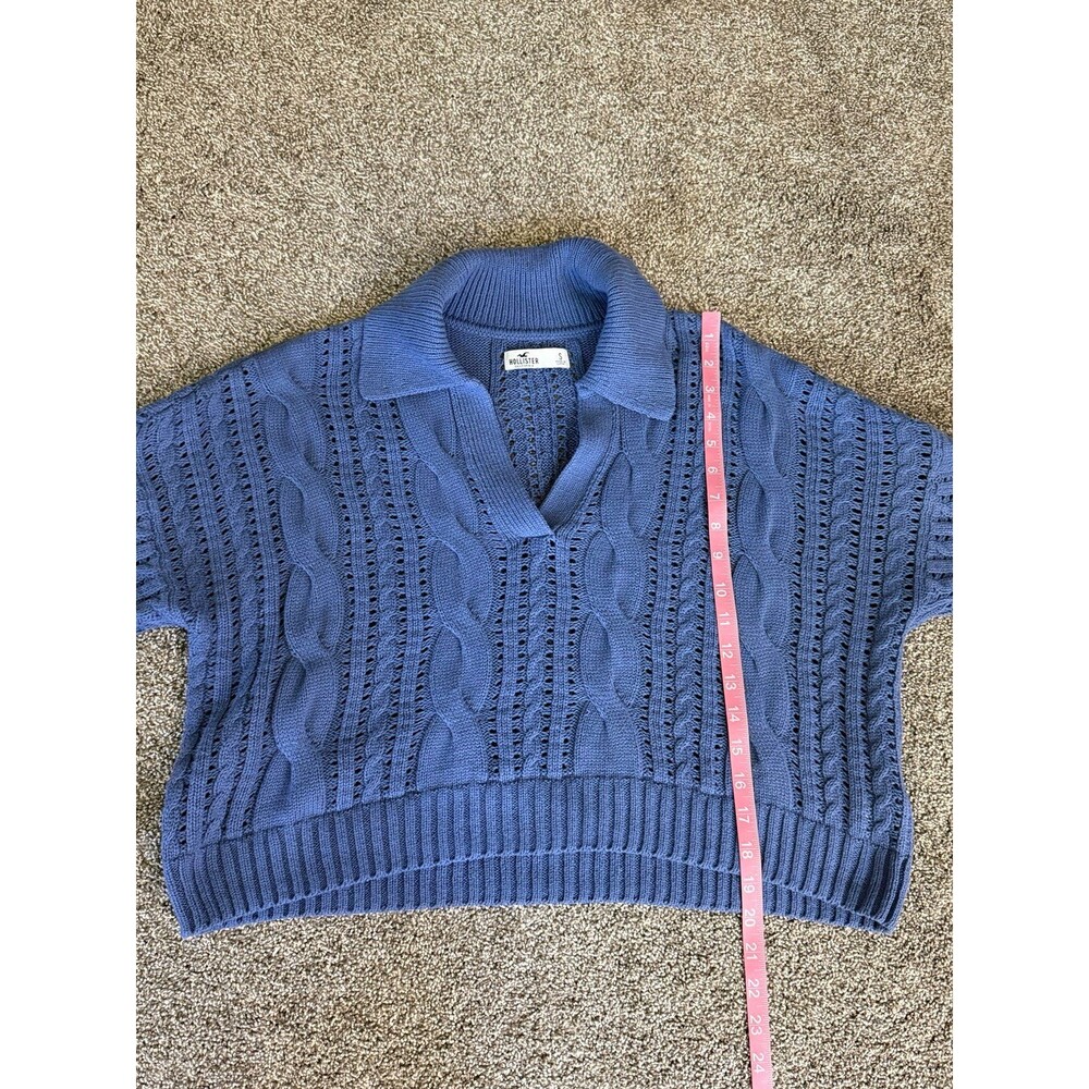 Hollister Blue Open Cable Knit Collared Cropped Sweater Small - Picture 4 of 6